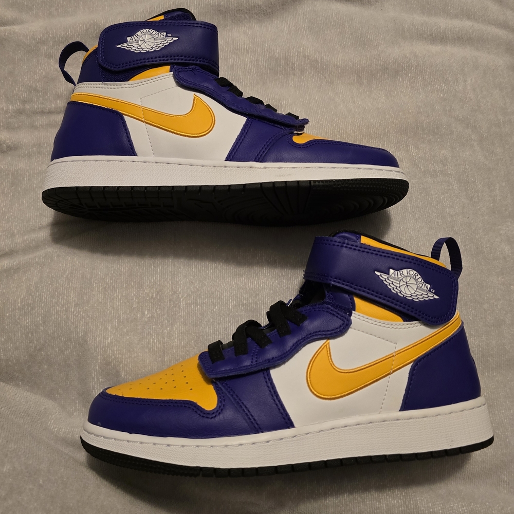 Jordan 1 High-Top Sneakers in Purple, Yellow, and White Youth 7